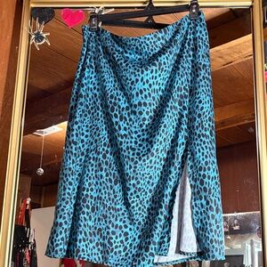 Turquoise Blue Leopard Print Skirt